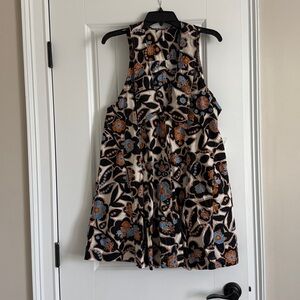 NWT Free People Cream Black Collare Floral Katie Mini Dress Womens Size Medium